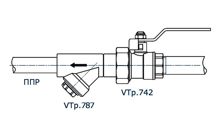 Поліпропіленовий однорозтрубний фільтр Valtec Vtp.787