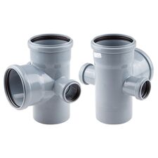 Канализационная двухплоскостная крестовина с двумя отводами 50 мм влво и вправо