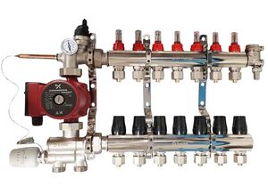 Колектор для теплої підлоги в зборі з насосом DJOUL, Кількість виходів: 2 виходи