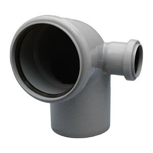 Колено (уголок) канализационное 90 градусов с отводом 50 мм вправо